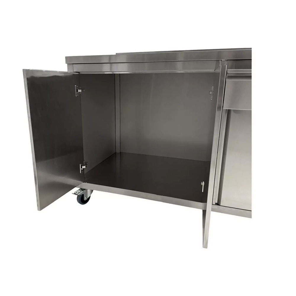 INOX tafel 1 lade + 3 deuren op wielen